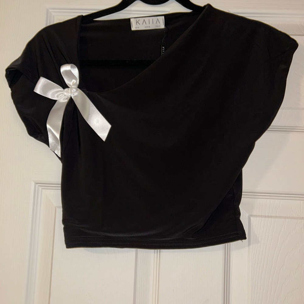 Black Top with White Ribbon Detail